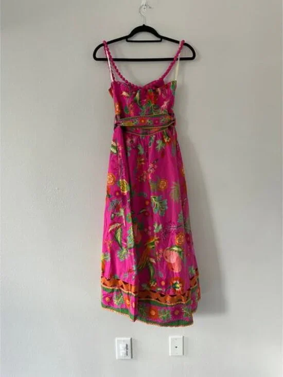 FARM RIO Delicate Fruit Garden Pink Midi Dress Size Small New - Picture 2 of 7